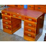 REPRODUCTION YEW WOOD WRITING DESK WITH LEATHER TOP