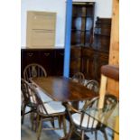 9 PIECE ERCOL DINING ROOM SUITE COMPRISING CORNER DISPLAY UNIT, DRESSER, TABLE & 6 CHAIRS - 2 CARVER