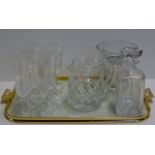 TRAY CONTAINING QUANTITY CUT CRYSTAL WARE, DECANTER, STEM GLASSES ETC