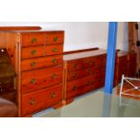 4 PIECE PINE BEDROOM SUITE COMPRISING 4 OVER 3 CHEST, SIDE BY SIDE 8 DRAWER CHEST & PAIR OF 3 DRAWER