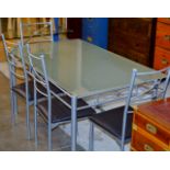 MODERN GLASS TOP DINING TABLE WITH 4 MATCHING CHAIRS