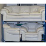 3 PIECE CREAM LEATHER LOUNGE SUITE COMPRISING 3 SEATER SETTEE & 2 SINGLE ARM CHAIRS