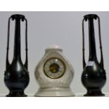 PAIR OF DUTCH ART NOUVEAU STYLE VASES & CERAMIC MANTLE CLOCK