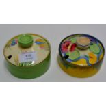 CLARICE CLIFF BIZARRE PATTERN LIDDED BOX & 1 OTHER CLARICE CLIFF LIDDED BOX