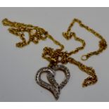 9 CARAT GOLD DIAMOND CHIP HEART SHAPED PENDANT & CHAIN