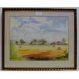 11" X 14½" GILT FRAMED WATER COLOUR "LINCOLNSHIRE SCENE" BY ANNE B. GILL