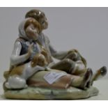 LLADRO DOUBLE FIGURINE ORNAMENT "BOY & GIRL WITH PUPPY"