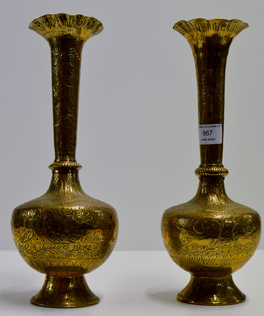 PAIR OF DECORATIVE INDIAN BRASS VASES