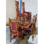 LARGE REPRODUCTION MAHOGANY DINING ROOM TABLE WITH SET OF 6 VICTORIAN MAHOGANY CHAIRS WITH LEATHER