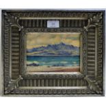 4½" X 6½" FRAMED OIL PAINTING ON PANEL "THE HILLS OF SKYE" UNSIGNED