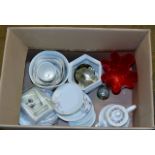 BOX CONTAINING VARIOUS PLANTERS, PARAGON TEA WARE, GLASS VASE ETC