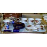 TRAY WITH ROYAL ALBERT TEA WARE, DECORATIVE LIDDED TEA POT WITH MATCHING CUP & SAUCER, LIMOGES BOXES
