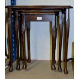 NEST OF 3 MAHOGANY TEA TABLES WITH MATCHING COFFEE TABLE