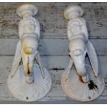 PAIR OF CAST METAL CHERUB CANDLE WALL SCONCES