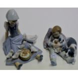 LLADRO FIGURINE ORNAMENT "BOY WITH DOG & PUPPIES" & LLADRO FIGURINE ORNAMENT "GIRL WITH GEESE"