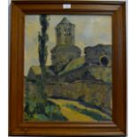 21½" X 17½" FRAMED OIL ON CANVAS "STONE TOWER" SIGNE WILLIAM MACDONALD