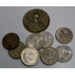 POCKET MIRROR & QUANTITY VARIOUS OLD COINAGE