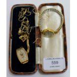 18 CARAT GOLD CASED LADIES WRIST WATCH ON EXPANDING BRACELET, ROLLED GOLD WRIST WATCH & VARIOUS