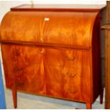 TEAK ROLL TOP WRITING BUREAU OVER 3 DRAWERS