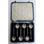 CASED SET OF 6 SILVER COFFEE BEAN SPOONS