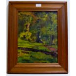 15" X 11½" FRAMED OIL ON BOARD "FOREST SCENE" SIGNED A MCCANN