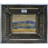 4½" X 6½" FRAMED OIL PAINTING ON PANEL "THE HILLS OF ARRAN" UNSIGNED