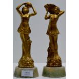 PAIR OF ART DECO COLD PAINTED FIGURINES ON ONYX STANDS