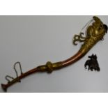 ORNATE ORIENTAL COPPER & BRASS HORN & METAL ELEPHANT ORNAMENT