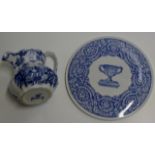 SPODE BLUE & WHITE CAKE PLATE & MASON'S BLUE & WHITE JUG