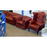 3 PIECE CHESTERFIELD OX BLOOD LEATHER LOUNGE SUITE