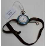 ENAMELLED FOB WATCH MOUNTED ON LEATHER STRAP