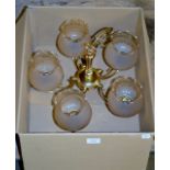 5 POINT CEILING LIGHT FITTING WITH GLASS SHADES