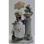 LLADRO FIGURINE ORNAMENT "YOUNG GIRL WITH PARASOL SURROUNDED BY FLOWERS"