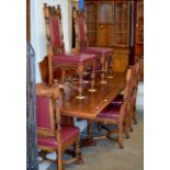 7 PIECE REGENCY STYLE DINGING ROOM SET - LARGE RECTANGULAR DINING TABLE, 6 HAND CHAIRS WITH