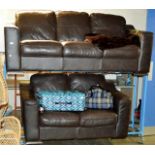 LARGE 3 AND 2 SEATER SUITE IN BROWN LEATHER