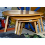 NEST OF 3 ERCOL LIGHT OAK TEA TABLES