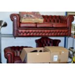 3 PIECE CHESTERFIELD OX BLOOD LEATHER LOUNGE SUITE COMPRISING 3 SEATER SETTEE, WING BACK CHAIR &