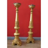 PAIR OF GILT WOOD CANDLESTICKS XIX CENTURY CM 88