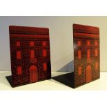 PIERO FORNASETTI SERIGRAPHY ON METAL ARCHITECTURES PAIR OF BOOK ENDS 1970 CA CM 15X20