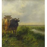 XAVIER DE COCK OIL ON PANEL COWS AND LANDSCAPE SIGNED AND DATED 1876 CM.47X62