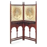 LIBERTY & CO., LONDON TWO-FOLD MAHOGANY SCREEN, CIRCA 1880 each fold with Indian embroidered