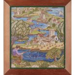 MANNER OF C.F.A. VOYSEY EMBROIDERED LANDSCAPE, CIRCA 1930 depicting a meandering river scene, worked