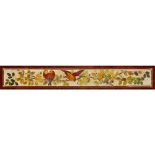 FRENCH SCHOOL EMBOSSED AND PAINTED VELVET PANEL, CIRCA 1920 depicting songbirds perched upon