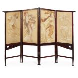 GEORGE LOGAN (1866–1939) FOR WYLIE & LOCHHEAD, GLASGOW MAHOGANY FRAMED FOUR-FOLD DRAUGHT SCREEN,