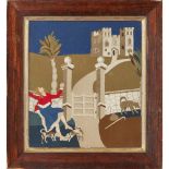 ENGLISH FOLK ART FELTWORK PANEL, EARLY 20TH CENTURY depicting a young woman being attacked by