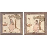 LIBERTY & CO., LONDON PAIR OF ARTS & CRAFTS PRINTED SILK PICTURES, CIRCA 1900 each depicting young