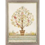 ARTS & CRAFTS EMBROIDERED CREWELWORK PANEL, CIRCA 1910 depicting a potted flowering tree, woolwork