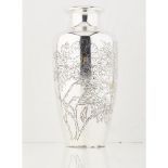 A Japanese silver vase of tapered shoulders form with engraved sprays of chrysanthemums and foliate,