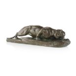 LEON BUREAU (1866-1906) BRONZE FIGURE OF A CROUCHING TIGER signed in the bronze L. BUREAU, with