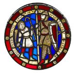 MANNER OF A.W.N. PUGIN PAIR OF STAINED GLASS ROUNDELS, MID 19TH CENTURY each in the French 13th